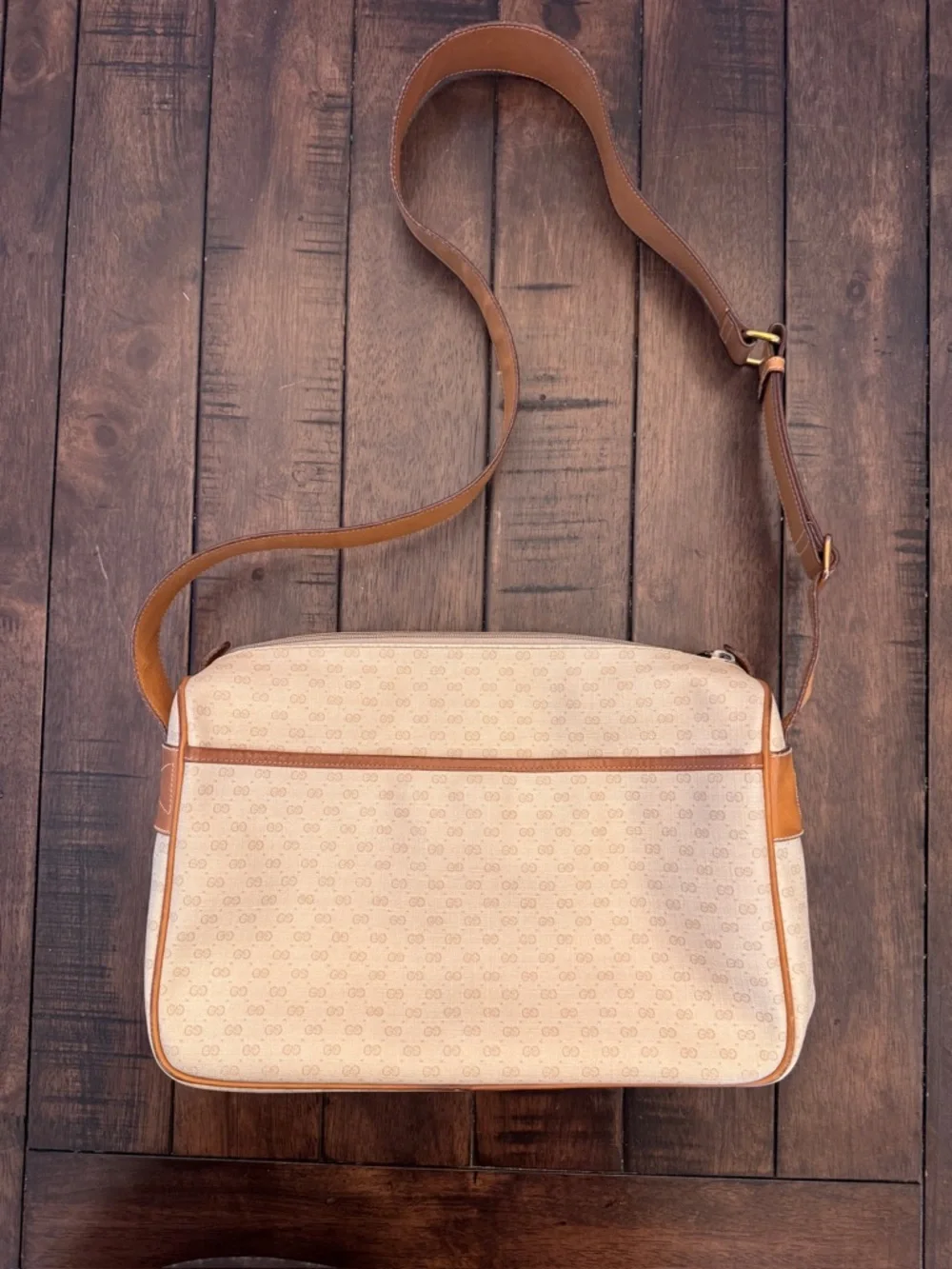 VTG Gucci Micro GG Crossbody Bag Tan Canvas Leather Italy Auth Rare - Picture 3 of 16